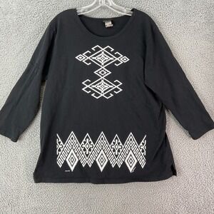 Sabaku Artwear Graphic Top Womens Medium Black Cotton Tribal Print Southwest USA